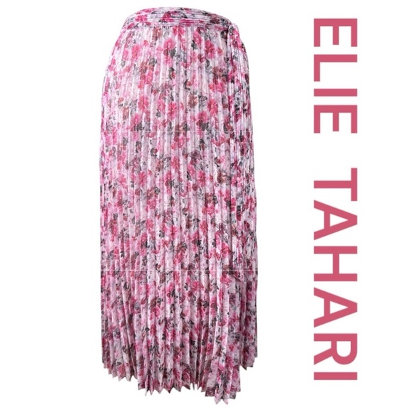 ELIE TAHARI Pink Floral Pleated Midi Skirt, Size 8. - Picture 1 of 11